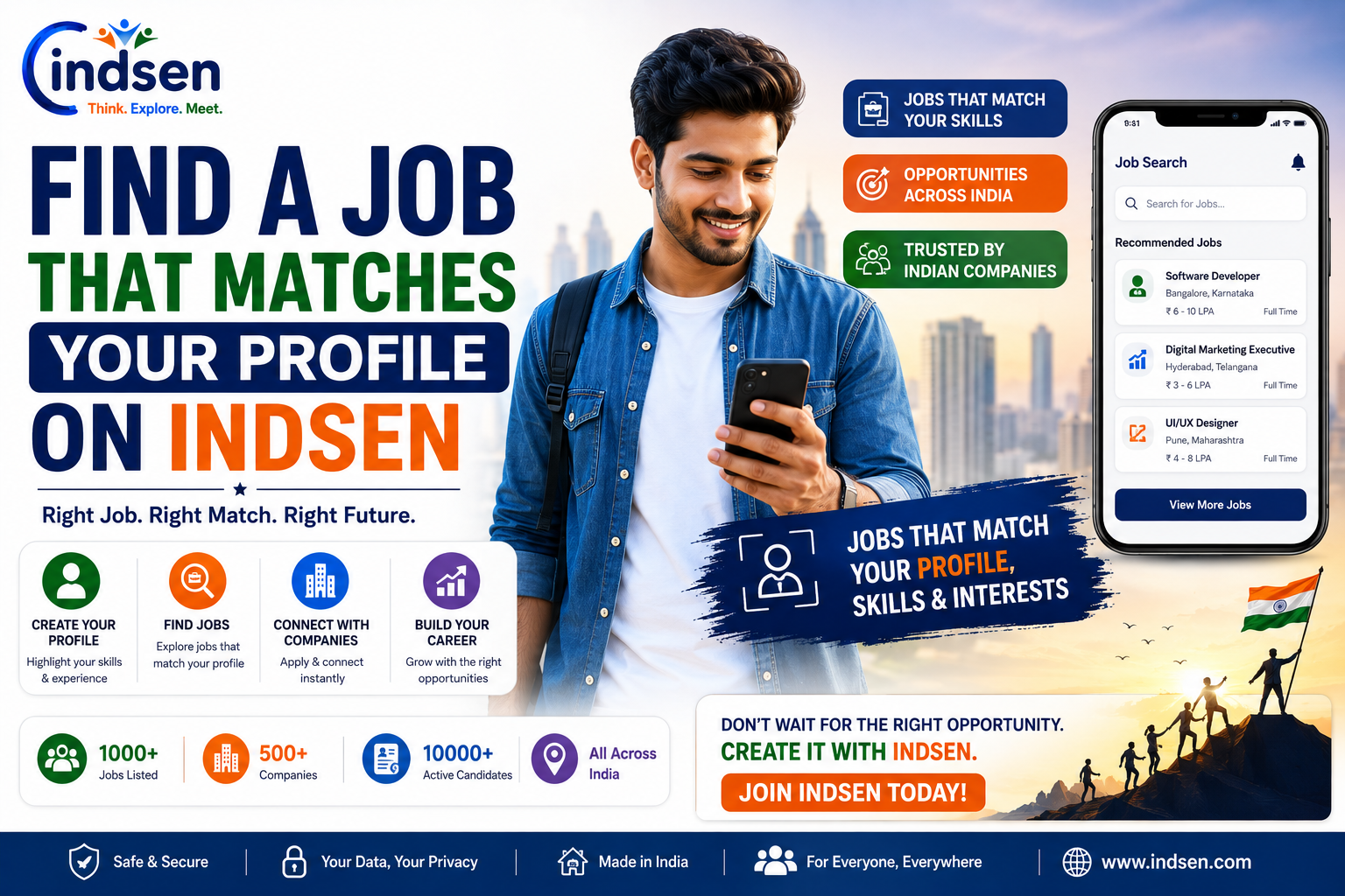 Find a job that matches your profile, skills and experience on Indsen