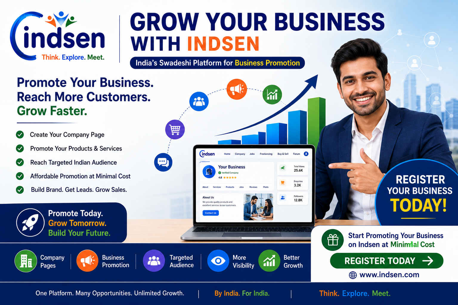Register your business on Indsen and promote products, services, and company pages to reach Indian customers.